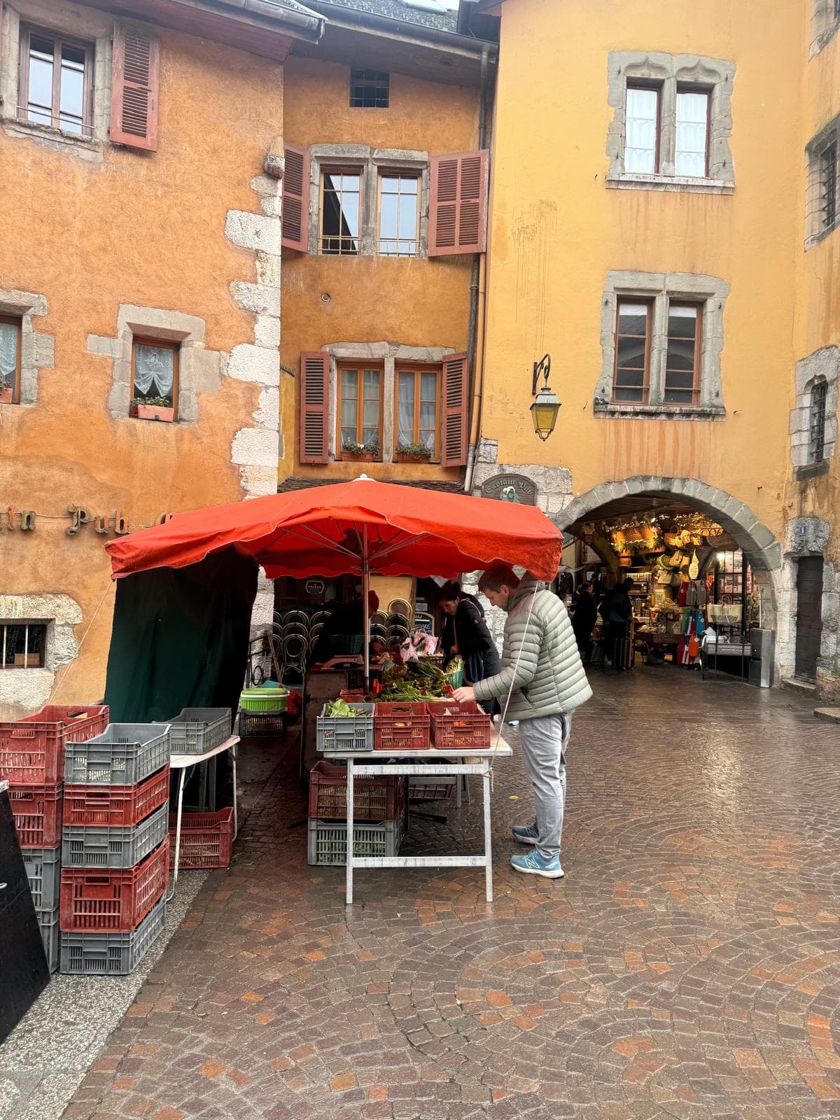 Chef Shannon at a farmers market in Annecy, France